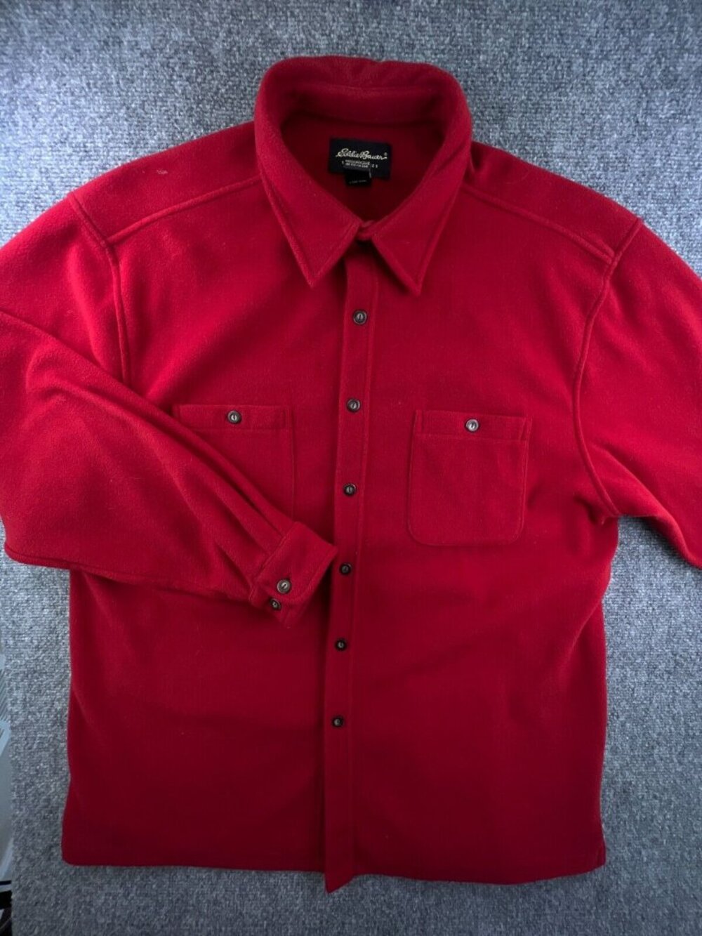 Eddie Bauer Mens Large Red Fleece Button Up Jacket Polyester Collared Harrington